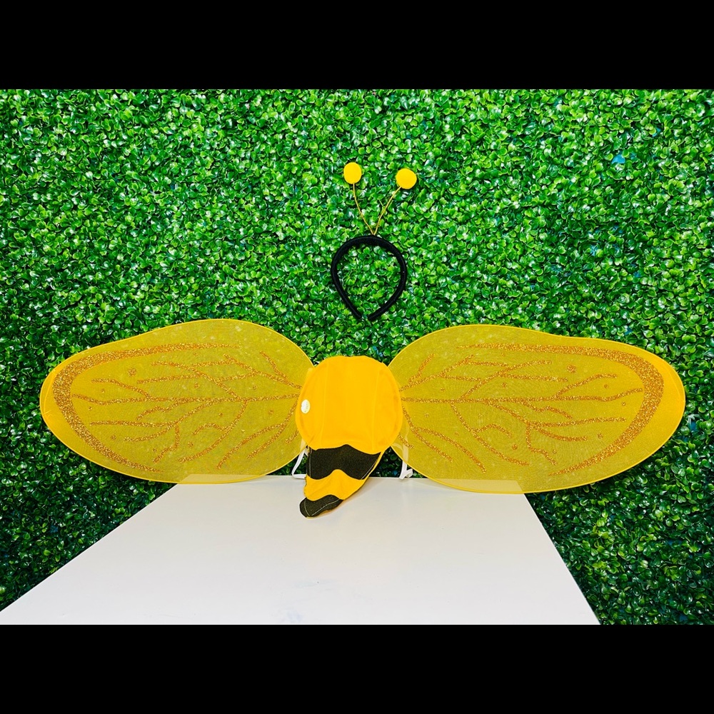 *Brand New* Halloween Black & Yellow Glitter Bubble Bee Wings With Antenas
